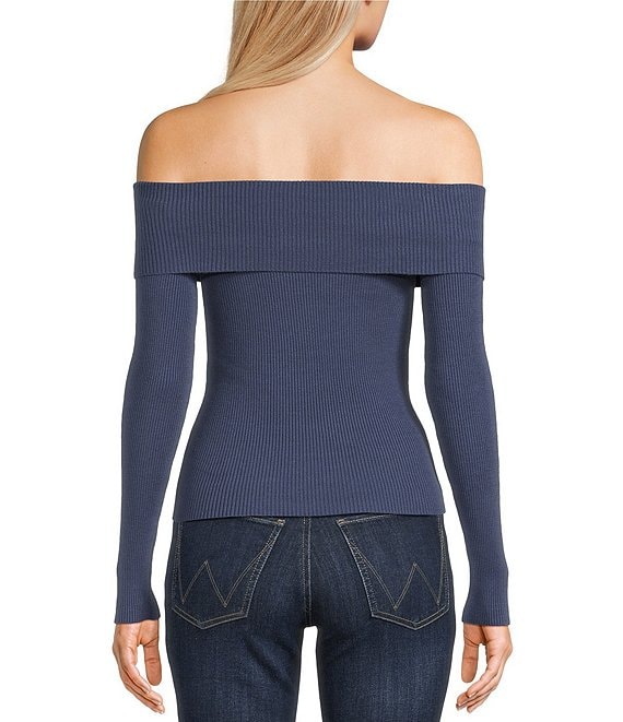 Double Zero Cropped Ribbed Knit Off-The-Shoulder Long Sleeve Top