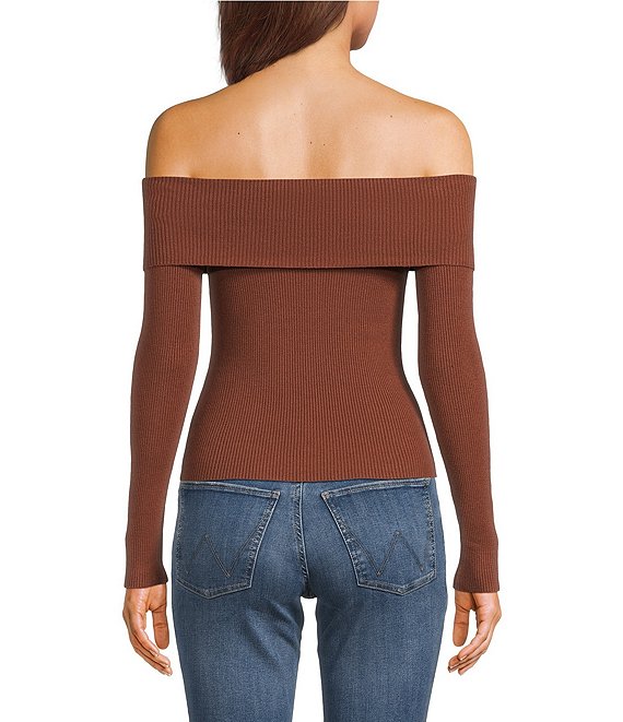Double Zero Cropped Ribbed Knit Off-The-Shoulder Long Sleeve Top
