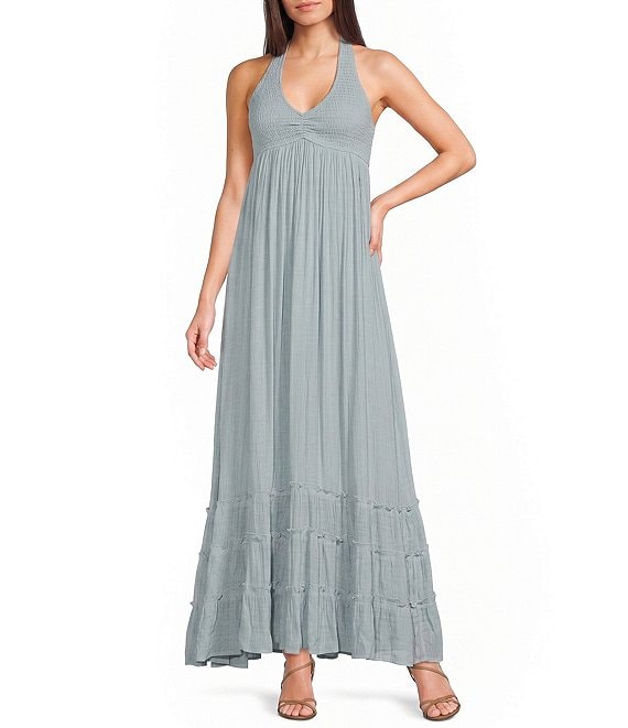 double zero halter dresses Neck Maxi Dress, Womens, Juniors, L, Blue SEO:Grand National