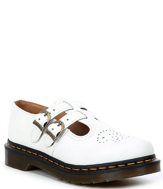 Color:White - Image 1 - 8065 Mary Jane Buckle Detail Leather Shoes