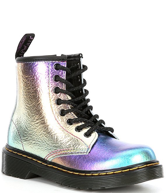 Color:Rainbow Multi - Image 1 - Girls' 1460 Crinkle Metallic Leather Combat Boots (Youth)