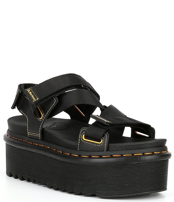 Color:Black - Image 1 - Kimber Webbing Strap Platform Dad Sandals