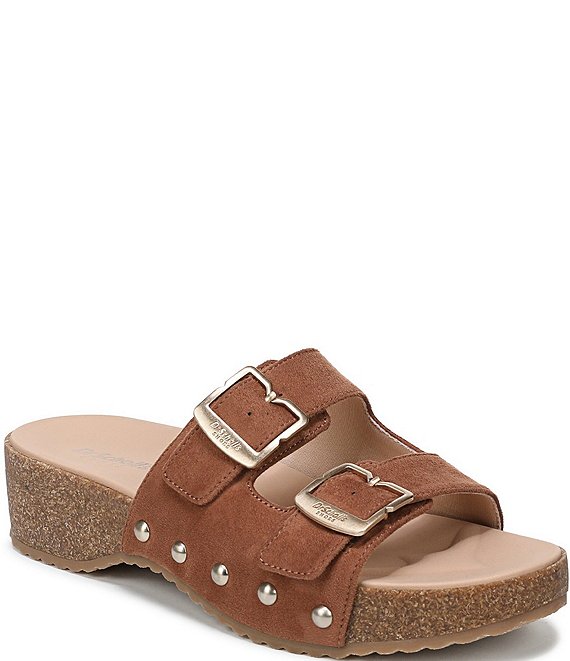 Dr. Scholl's Original Win Flex Leather Buckle Hardware Slide Sandals
