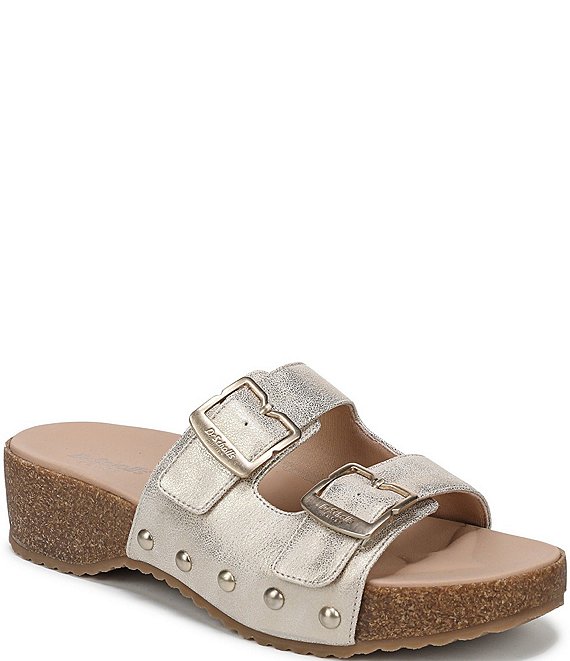 Dr. Scholl's Original Win Flex Leather Buckle Hardware Slide Sandals