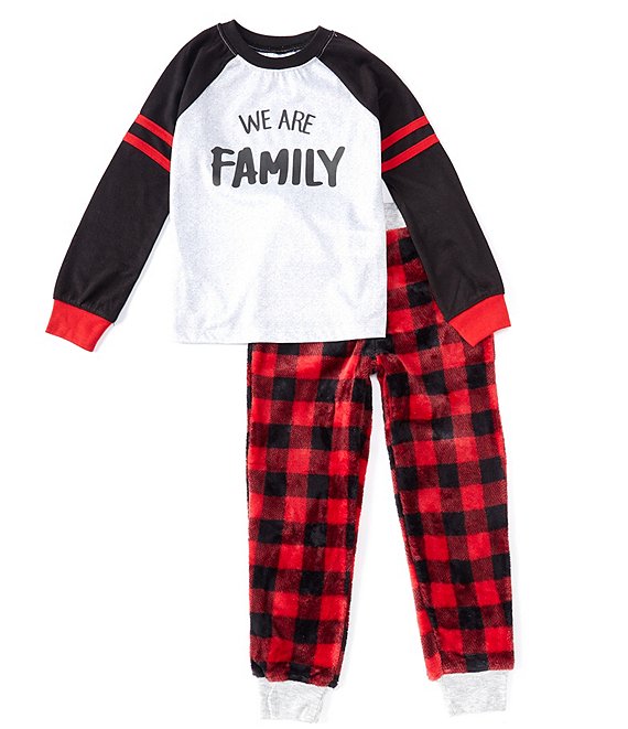 Dream Life Big Girls 7-16 Raglan-Sleeve We Are Family Christmas Color Block Sleep Tee & Plaid Pajama Pant Set