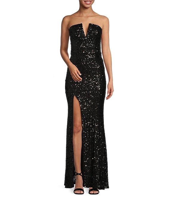 Dress the Population Fernanda V-Neck Sequin Strapless Gown | Dillard's