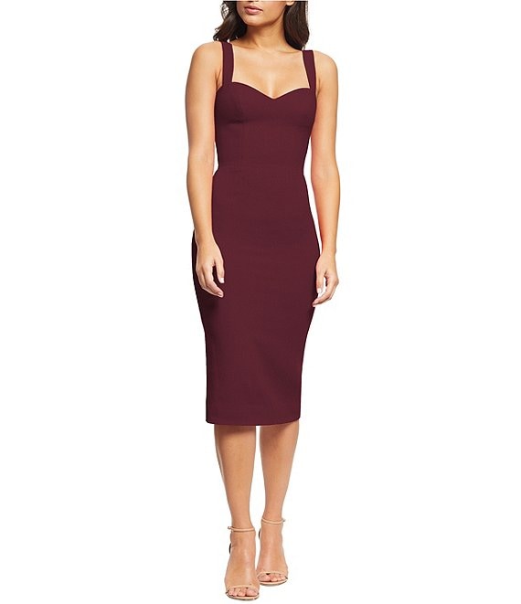 Dress the Population Nicole Sweetheart Neck Back Slit Sleeveless Sheath Midi  Dress | Dillard's