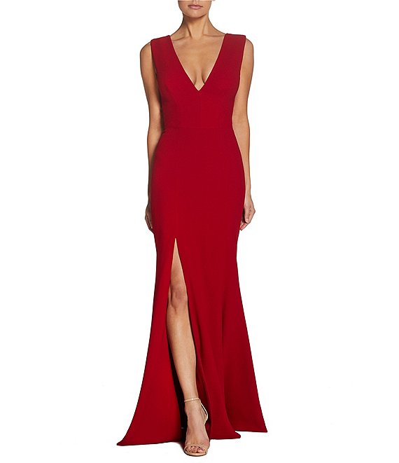 DRESS outlet THE POPULATION Dress Size S Red Maxi Slit Gown Even Going Out