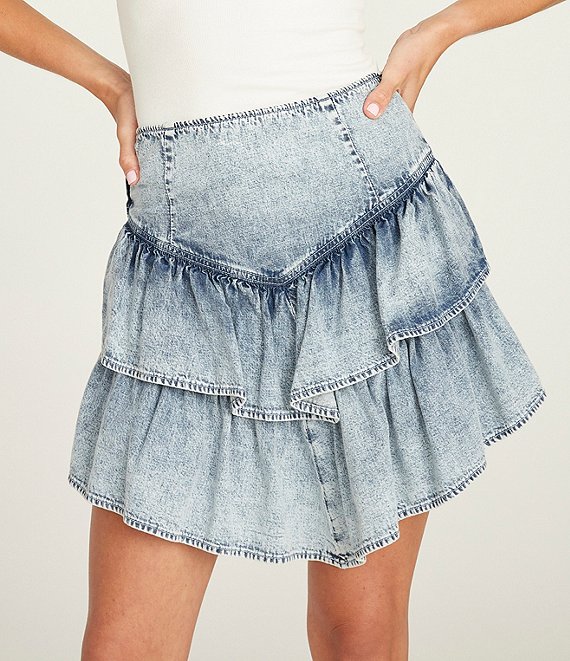 Amazon.com: TheyLook Womens A Line Midi Denim Skirt Elastic Waist Tiered  Jean Skirts Blue : Clothing, Shoes & Jewelry