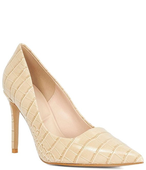Dune London Assured Croco Print Leather Pointed Toe Pumps