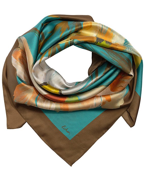 Echo Cosmos Floral Square Scarf, Green Lake - Image 1