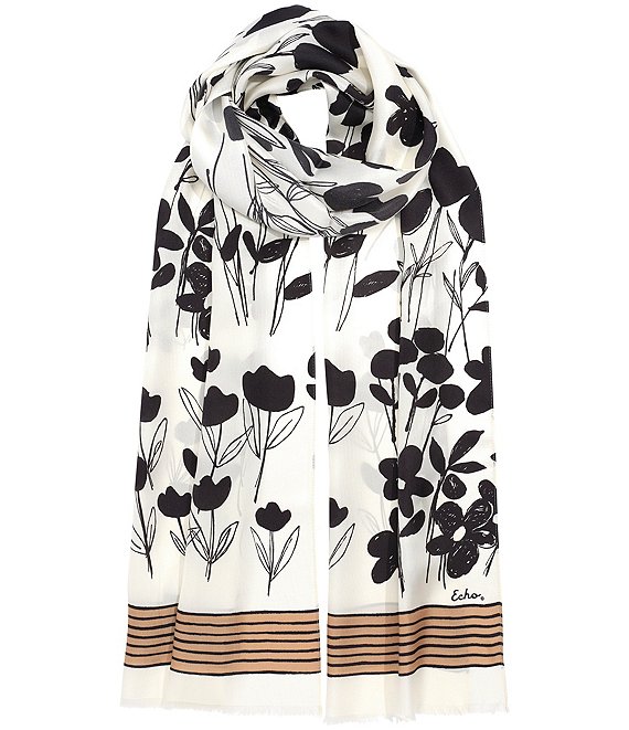 Echo Scribble Floral Silk Scarf