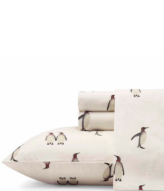 Color:Grey Multi - Image 1 - Rookeries Penguin Flannel Sheet Set