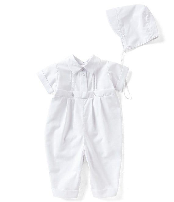 Color:White - Image 1 - Baby Boy Newborn-12 Months Pin Tucked Christening Coverall