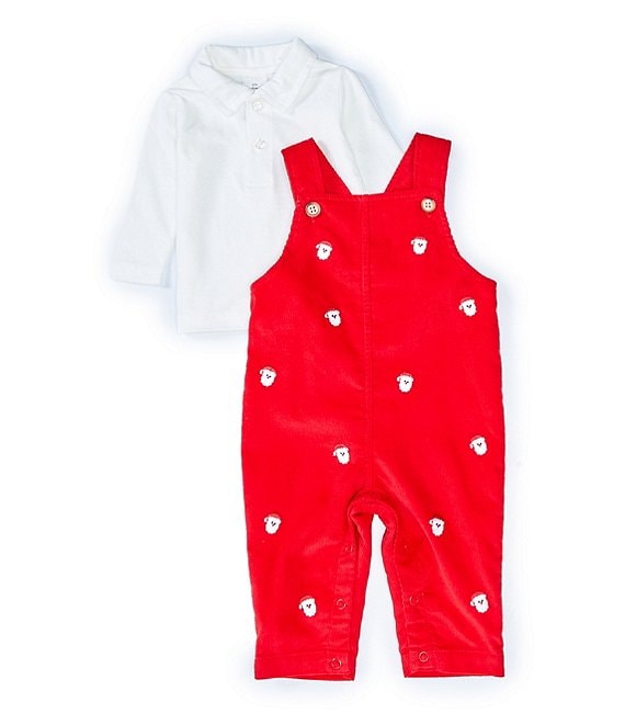Color:Red - Image 1 - Edgehill Collection Baby Boys 3-24 Months Long-Sleeve Collared Top & Santa Corduroy Overall Set