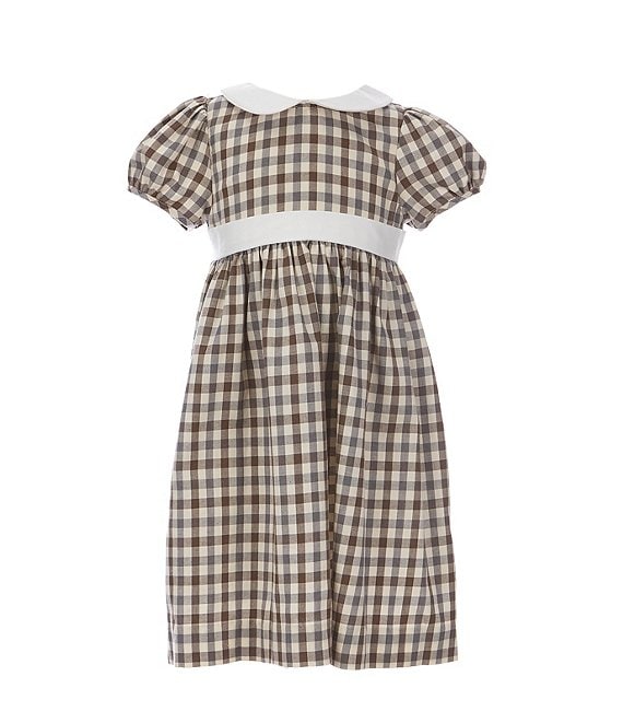 Color:Brown/Grey - Image 1 - Little Girl Toddler 2T-6X Plaid Dress With Peter Pan Collar