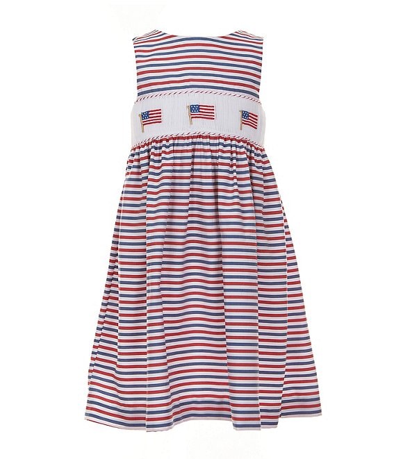 Edgehill Collection Little Girls 2T 6X Family Matching Square Neck Tie Shoulders American Flag Smocked Dress Dillard s