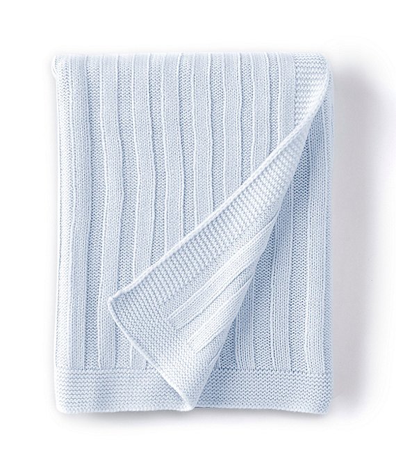 Color:Light Pastel Blue - Image 1 - Stripe Knit Baby Blanket