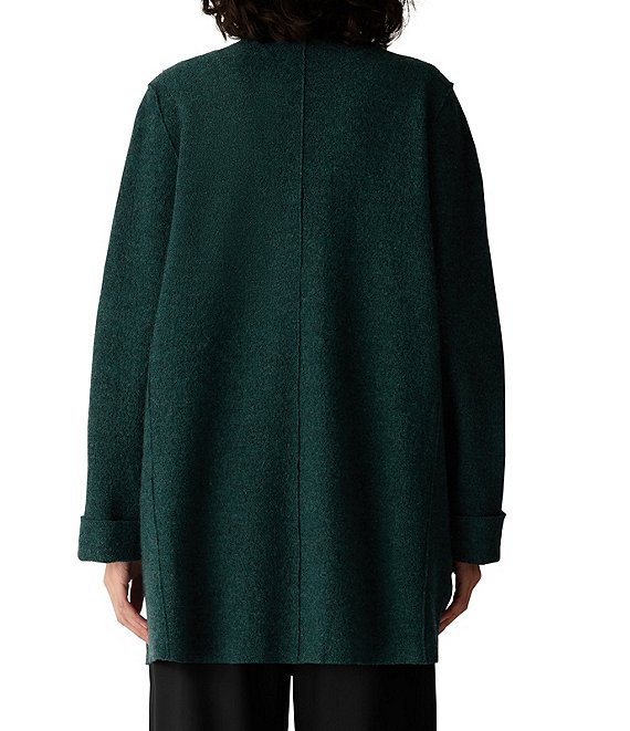 Eileen Fisher Boiled Wool Jersey Knit High Collar Long Sleeve Open