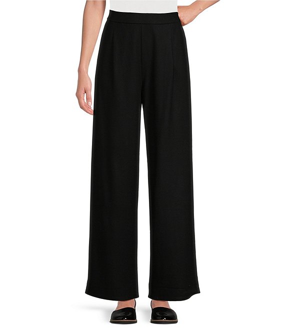 Eileen Fisher Boiled Wool Jersey Knit High Waisted Wide-Leg Pocketed ...