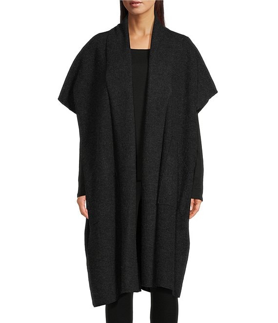 Eileen Fisher Boiled Wool Shawl Collar Short Sleeve Oversized Open ...