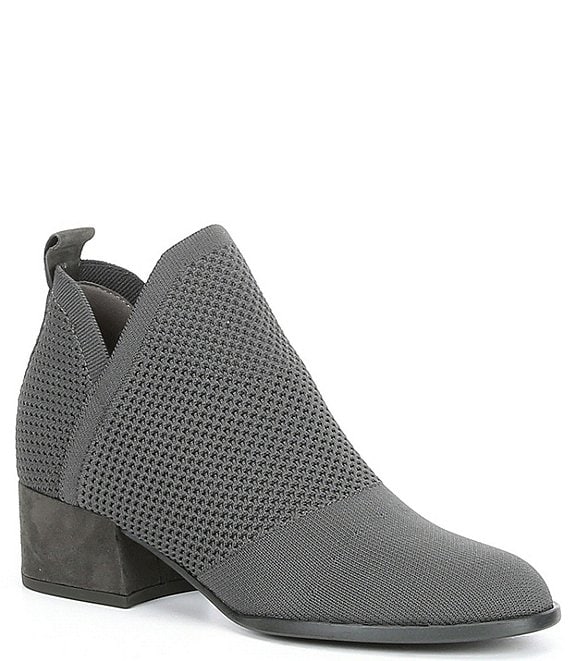Color:Graphite - Image 1 - Clever Block Heel Stretch Knit Sock Booties