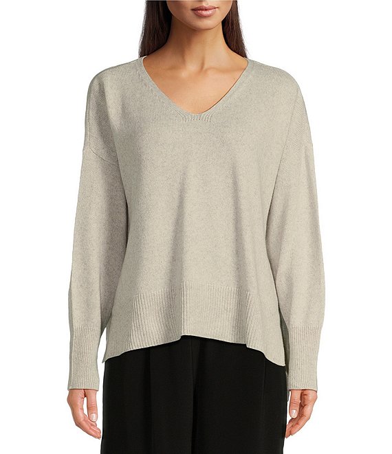 Free People Lovely Lines Wool Blend Stretch Knit V Neck Bell selling Sleeve Sweater Gray