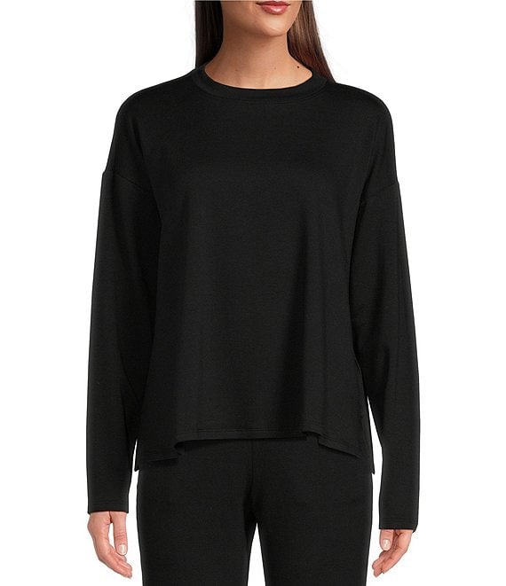 Eileen Fisher Cozy Brushed Terry Knit Crew Neck Long Sleeve Boxy Shirt ...