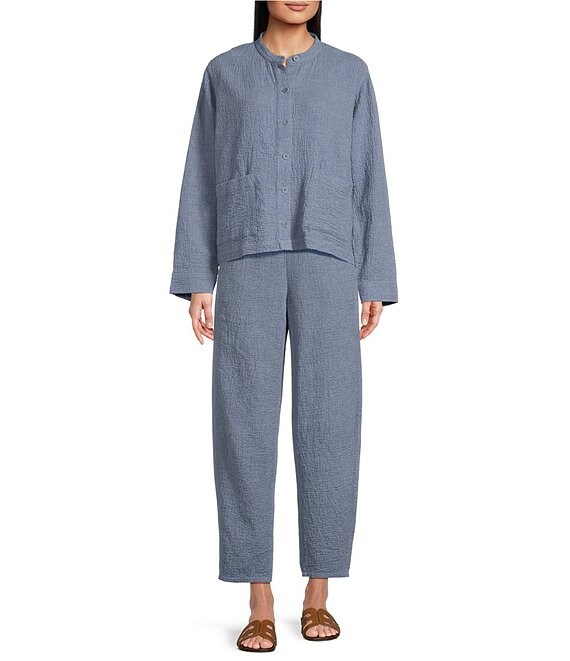 Eileen Fisher Crinkle Doubleweave Mandarin Collar Long Sleeve Coordinating Jacket