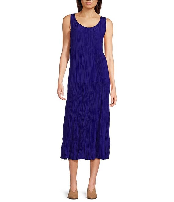 Eileen Fisher Crushed Silk Scoop Neck Sleeveless Slip Midi Dress Dillard s