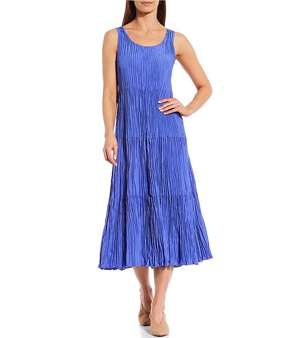 Eileen Fisher Crushed Silk Scoop Neck Sleeveless Slip Midi Dress ...