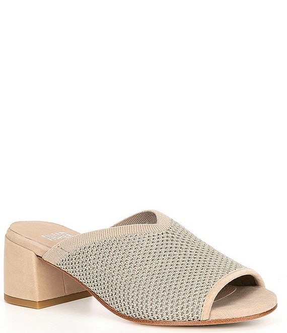 Color:Gold - Image 1 - Fave Stretch Shimmer Fabric Block Heel Sandals