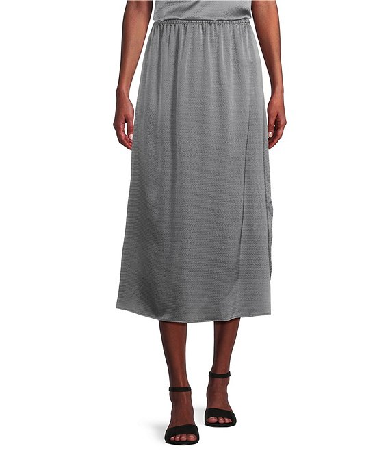 Eileen Fisher Quilted A-Line Silk Midi Skirt