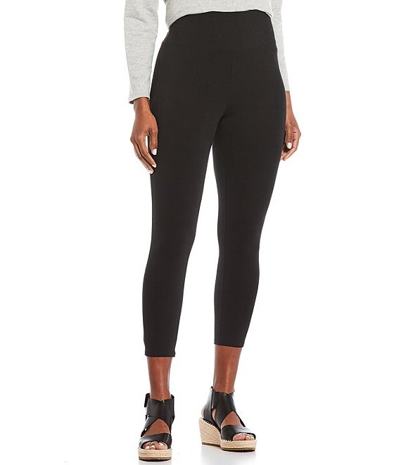Color:Black - Image 1 - Lightweight Organic Cotton Knit Jersey High Waisted Cropped Leggings