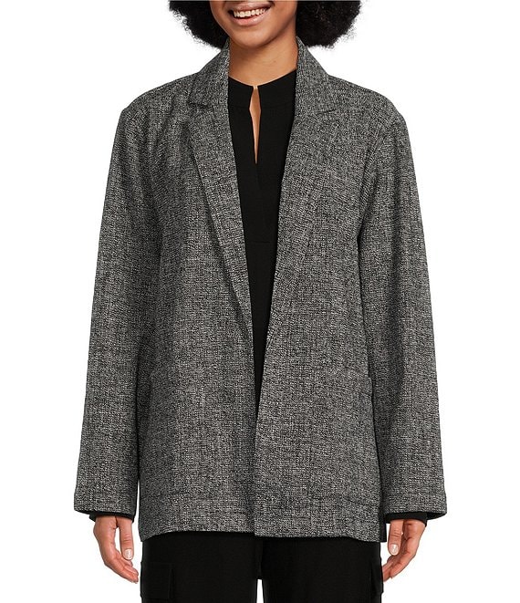 Eileen Fisher Notch Lapel Collar Long Sleeve Open Front Jacket