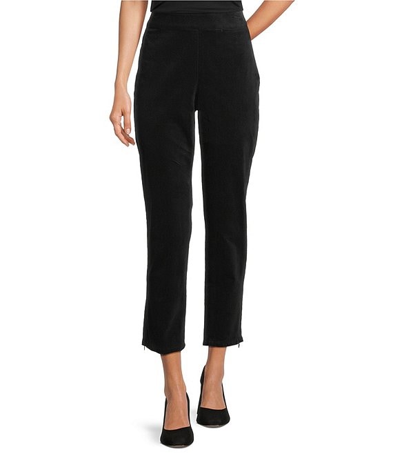Eileen Fisher Organic Cotton Blend Velveteen Slim Ankle Pants, Black - Image 1