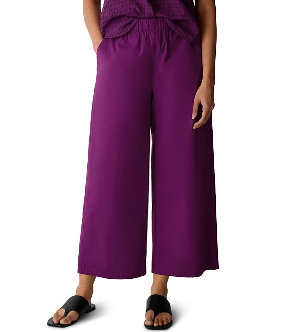 Eileen Fisher Organic Cotton Poplin Wide-Leg Pull-On Pants