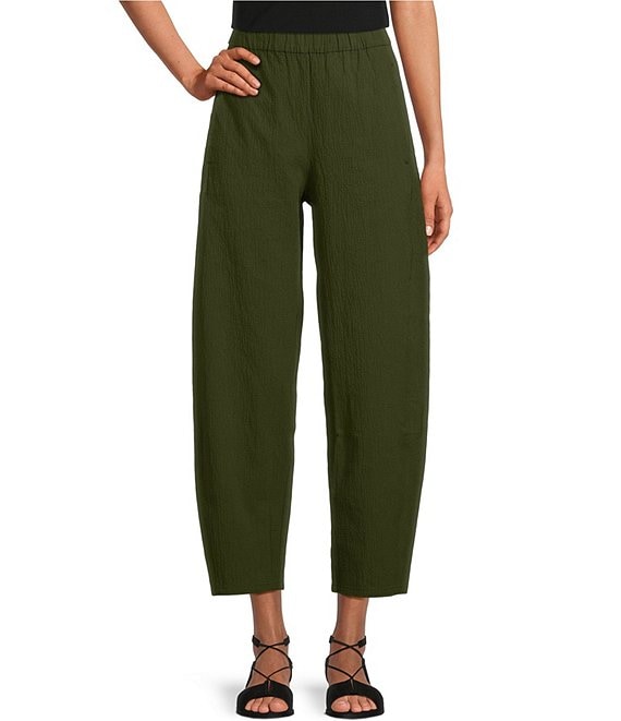 Eileen Fisher Organic Cotton Puckered Crinkled Coordinating Lantern Ankle  Pants