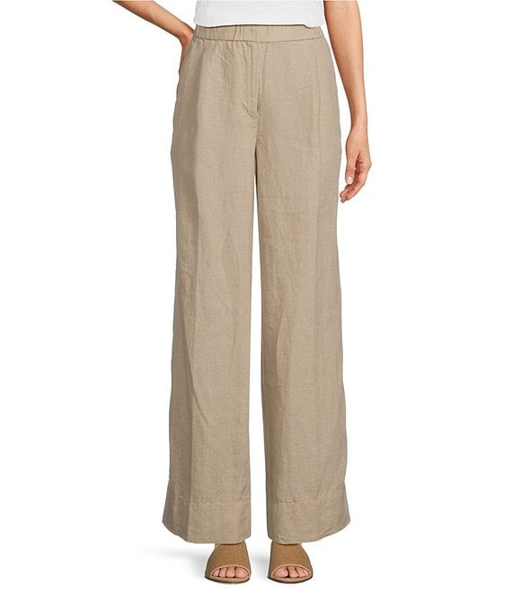 Eileen Fisher Organic Linen Elastic Waist Pleat Front Wide Leg Pants ...