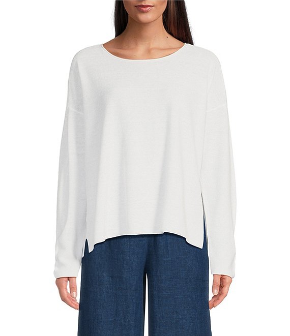 Eileen Fisher Organic Linen Jersey Knit Round Neck Long Sleeve Box Top ...