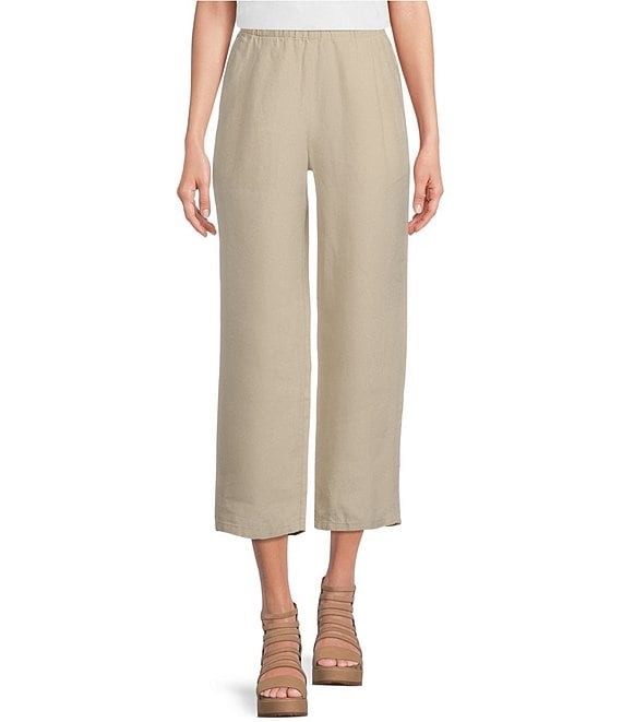 Eileen Fisher Organic Linen Single Pleat Wide Leg Pull-On Pants