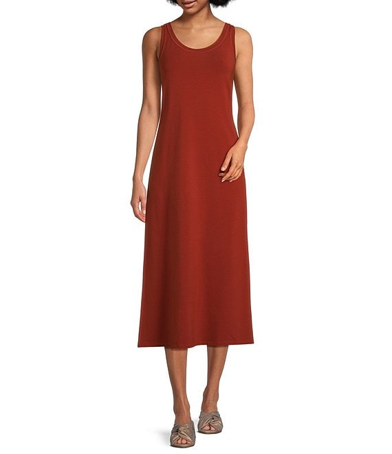 Eileen Fisher Organic Pima Cotton Stretch Knit Jersey Midi A Line