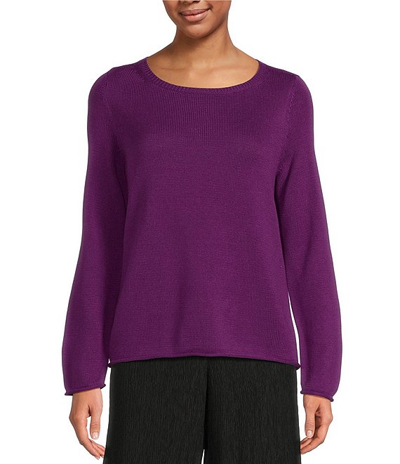 Eileen Fisher Peruvian Cotton Blend Boat Neck Long Sleeve Sweater, Dalia - Image 1