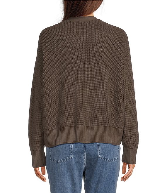 maron0527 Eileen Fisher Peruvian Cotton-Blend V-Neck Long Sleeve Button