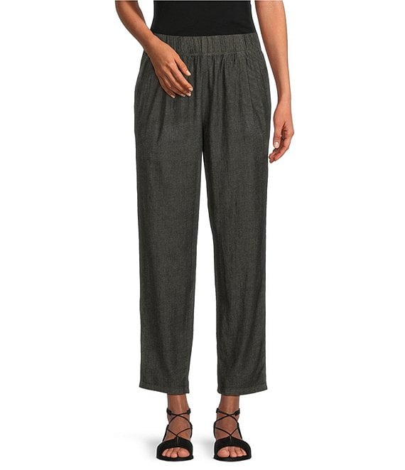 Eileen Fisher Petite Size Airy Organic Cotton Single Pleat Tapered Leg  Coordinating Pull-On Ankle Pants