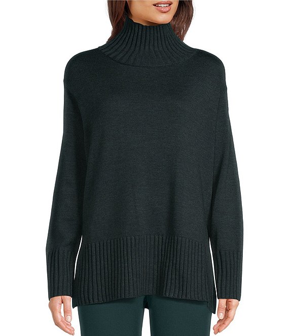 Eileen Fisher Petite Size Merino Wool Turtleneck Long Sleeve Side Slit ...