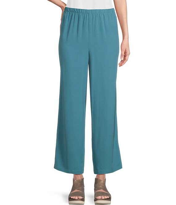 Eileen Fisher Petite Size Silk Georgette Crepe Elastic Waisted Wide-Leg ...