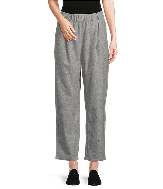 Color:Moon - Image 1 - Petite Size Wool Single Pleat Front Detail Tapered Leg Pull-On Ankle Pants