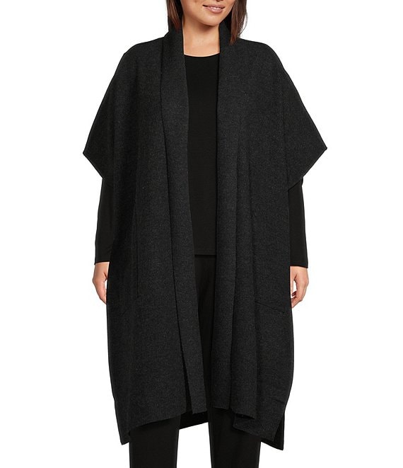 Eileen Fisher Plus Size Boiled Wool Shawl Collar Short Sleeve Oversized ...