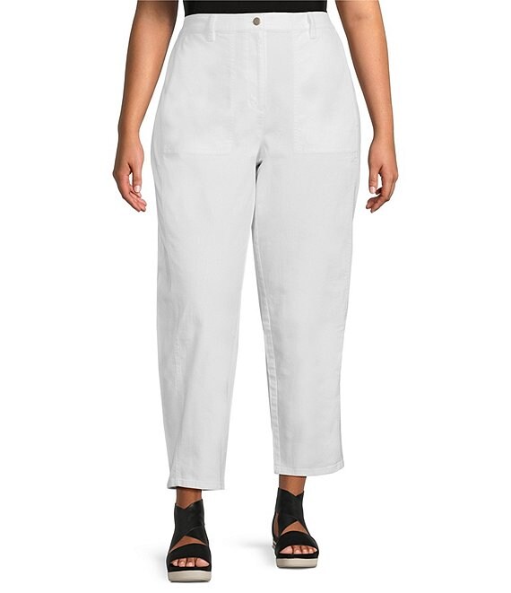 Eileen Fisher Plus Size Stretch Organic Cotton Pull-On Lantern Ankle Pants